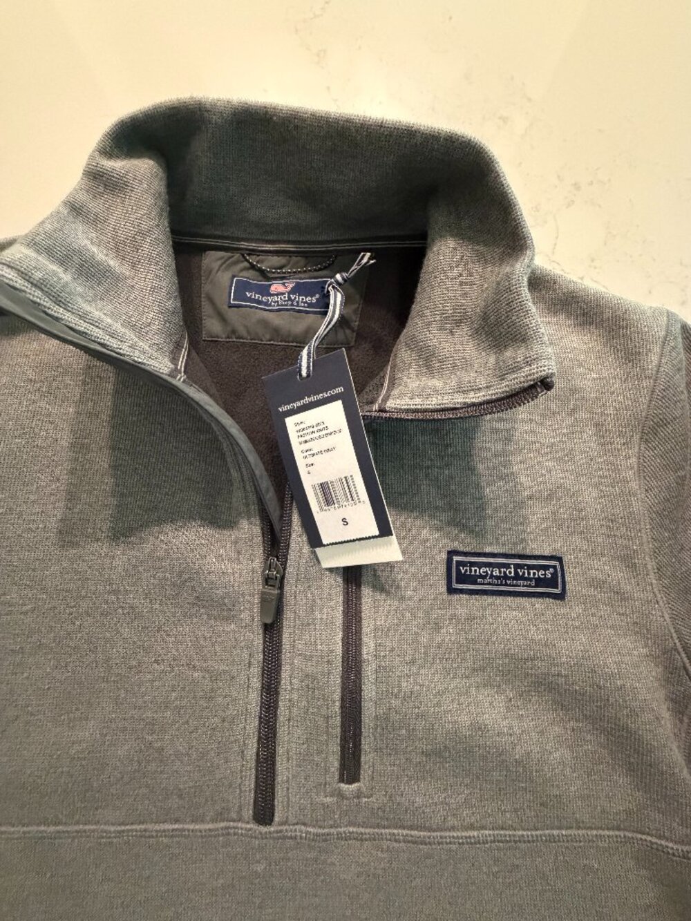 NWT Men's Vineyard Vines Sweater Fleece Quarter Zip Grey Small